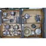 Quantity of Silverplate teapots, bwols, candlesticks etc. (3 Trays)