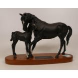 Beswick Black Beauty and Foal on wooden plinth