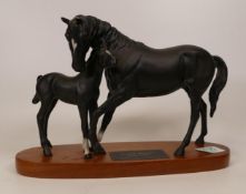 Beswick Black Beauty and Foal on wooden plinth