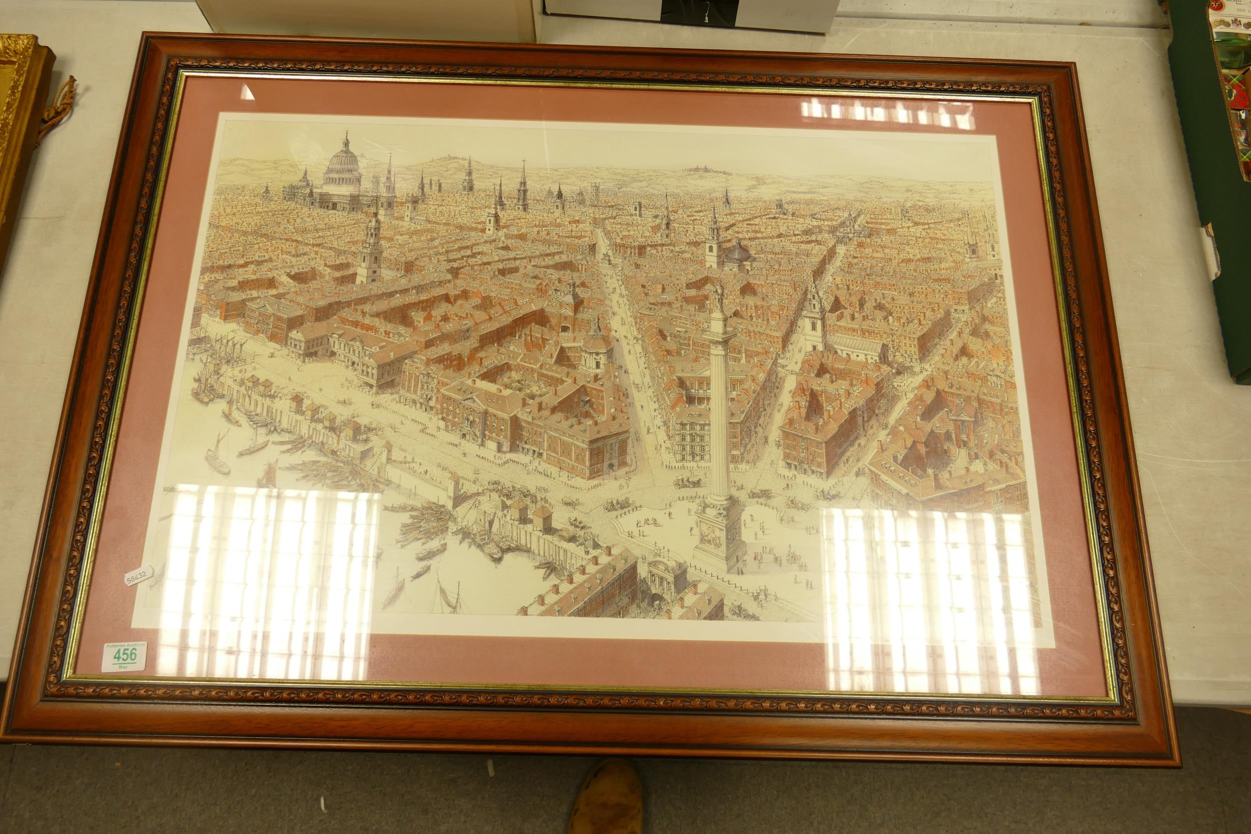 Large framed priny by Paul Draper Wren's London. frame size 74cm x 104cm