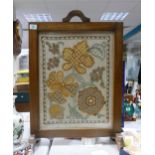 wooden Framed Tapestry Fire Screen, height 77cm