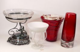 A Collection of glass items to Ruby Glass Vases, Free From Glass Bon Bon dish & raised fruit bow