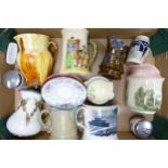 A mixed collection of items to include Crown Devon large tankard, Early Great Exhibition Double