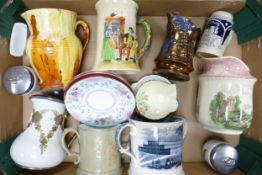 A mixed collection of items to include Crown Devon large tankard, Early Great Exhibition Double