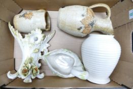 A mixed collection of items to include Tuscan Large Ribbed Vase, Continental Pottery vases, Welsh