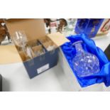 Boxed Royal Doulton Cut Glass Crystal Decanter & Bohemia Crystal Flamenco Sherry Glasses(2)