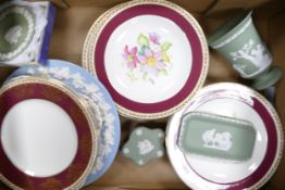 A mixed collection of items to include Wedgwood Jasperware & floral decorated Crown Ducal dinner