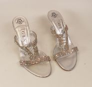 Designer Gina Silver slide Sandals . Made of silver leather upper adorned with silver Swarovski