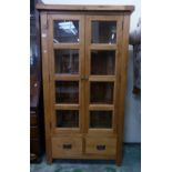 Modern Oak glazed bookcase with 2 storage drawers 98cm Wide, 180cm High