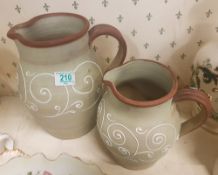 Two Large Bourne Denby Water Jugs, tallest 27cm(2)
