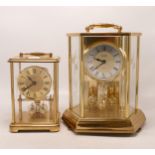Two Brass Effect Mantle Clocks, tallest 23cm(2)