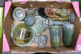 A collection of Irish Wade items to include tankard, candlesticks, ash trays, vases etc These were
