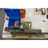 A large Collection of vintage tacle including rods, accessories , reels etc