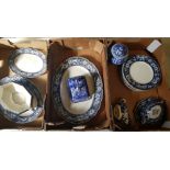 A mixed collection of early 20th century blue and white dinner ware to include Oval platters, dinner