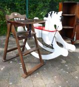Painted childs rocking chair together with childs high chair