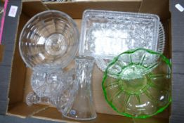 A mixed collection of cut glass & pressed glass items including bowls, vases, tray etc