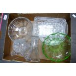 A mixed collection of cut glass & pressed glass items including bowls, vases, tray etc