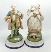 Two French Bisque figures depicting French aristocrats in the manner of Jean Gille, losses to