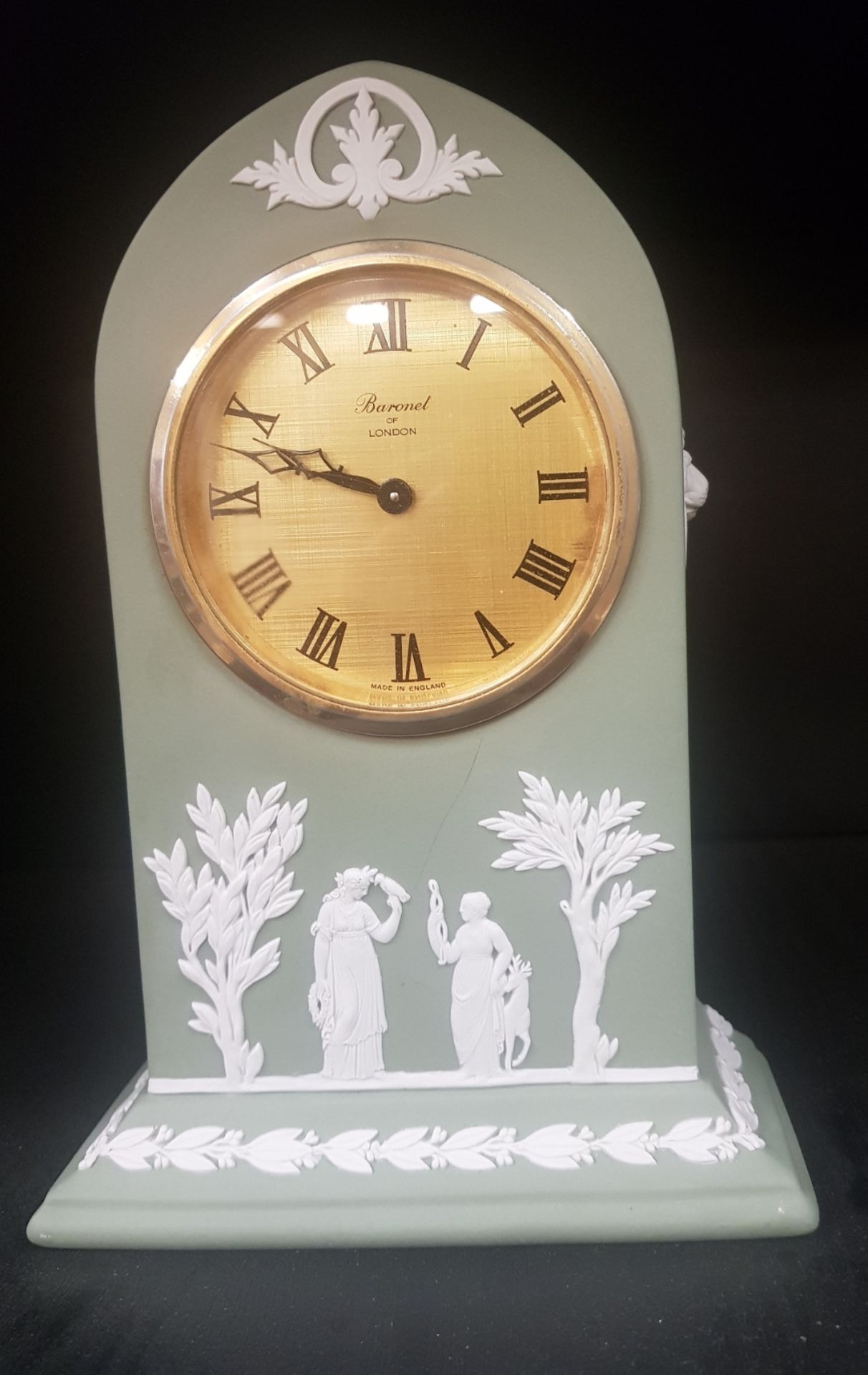 Wedgwood Green jasperware Mantle Clock with Mechanical movement