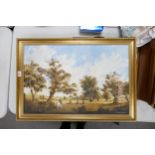 Graham Ross gilt framed Oil on Canvas of a farming scene. height 23cm length 33cm.
