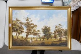 Graham Ross gilt framed Oil on Canvas of a farming scene. height 23cm length 33cm.