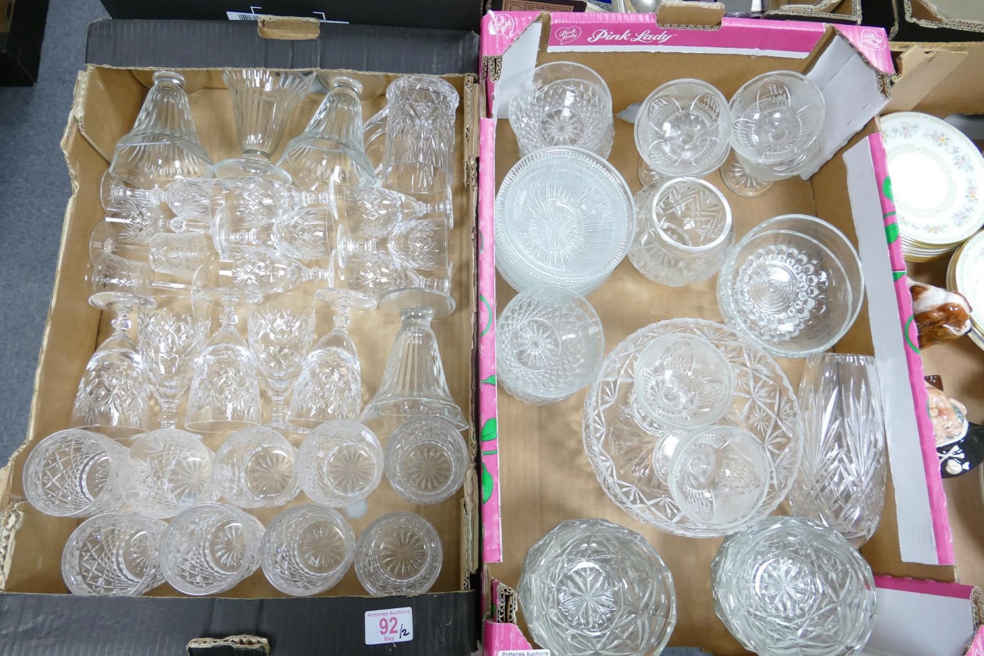 A mixed mixed collection of Cut & Pressed glass items including tumblers, sundae dishes, fruit