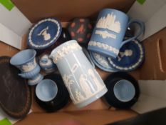 Mixed Collection of Wedgwood Items to include Egyptian revival hexagonal trinket pot, blue