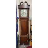 19th Century oak long case clock, face marked Sagar Skipton, with floral spandrels to face,