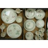 Wedgwood Raspberry cane tea and dinner ware to include dinner plates, rimmed bowls, cups,