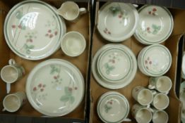 Wedgwood Raspberry cane tea and dinner ware to include dinner plates, rimmed bowls, cups,