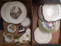 A mixed collection of ceramic items decorative wall plates, palissy pin dishes, Staffordshire type