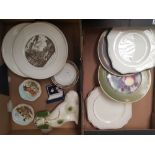 A mixed collection of ceramic items decorative wall plates, palissy pin dishes, Staffordshire type