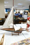 Large Wooden Pond Yacht , Sailing Ship, length of hull 92cm