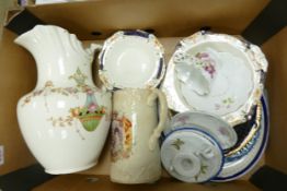 A mixed collection of items to include large early floral decorated Wash Jug, Large Commemorative