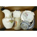 A mixed collection of items to include large early floral decorated Wash Jug, Large Commemorative