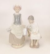 Lladro Figures of Milk Maid & Young Boy in Night Gown Reading, tallest 29cm(2)
