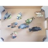 A collection of 8 Beswick birds to include Stonechat, goldfinch, Chaffinch, Greenfinch, Blue tit,