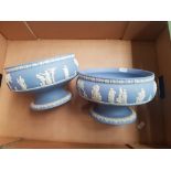 Two Large Wedgwood Blue Jasperware Fruit Bowls. (1 Tray)