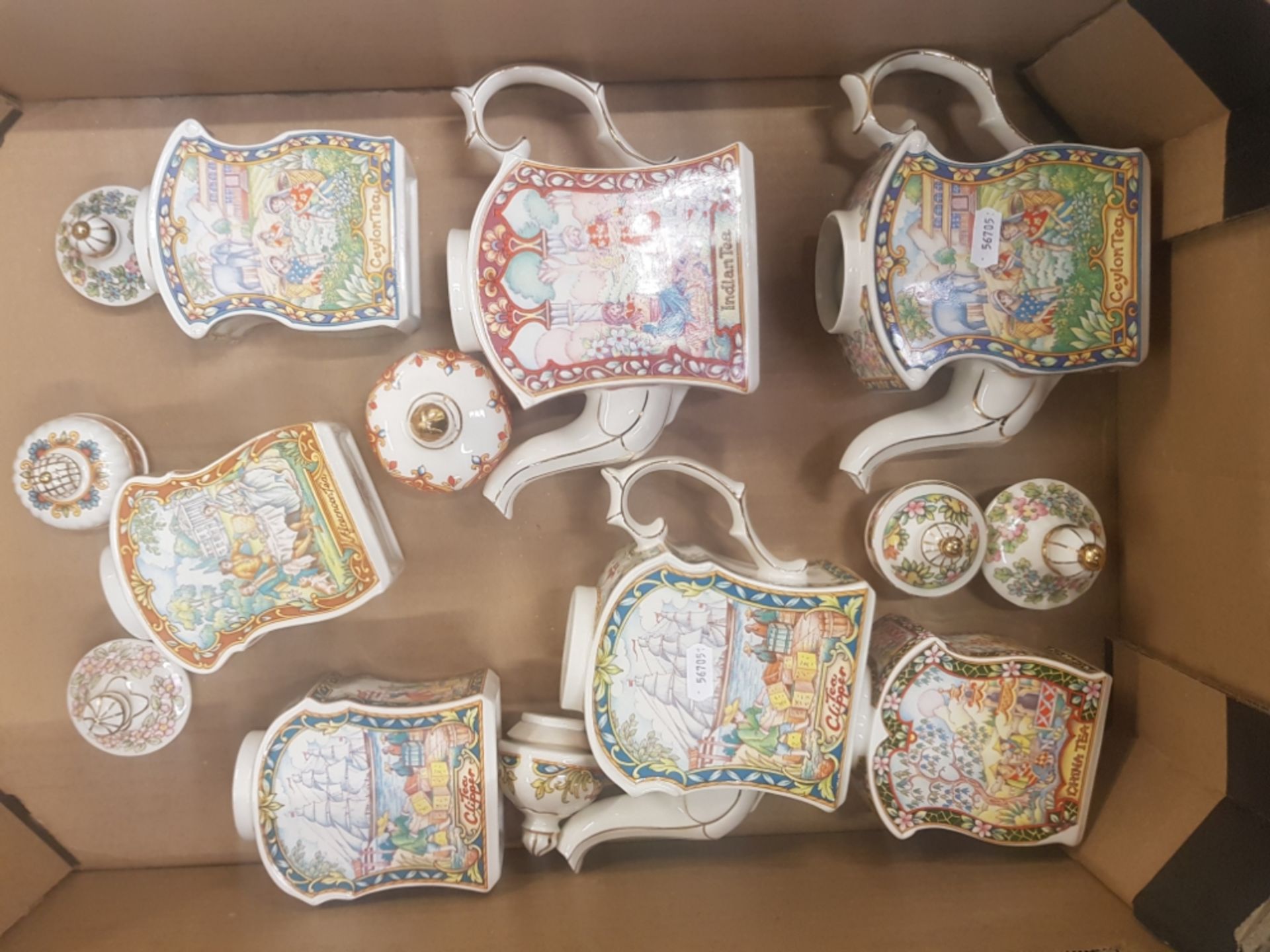 A collection of Sadler tea pots and tea caddies (1 tray)