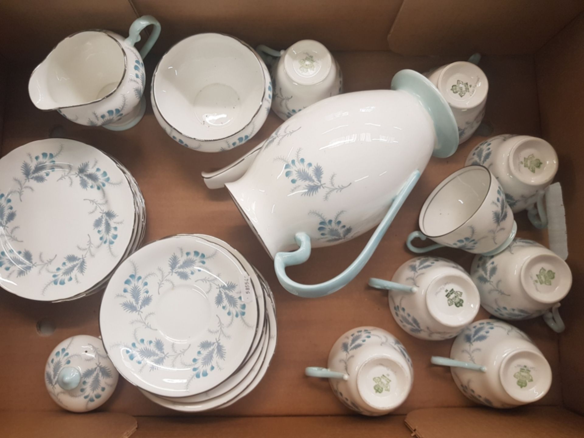 Aynsley 'Las Palmas' pattern tea ware items to include Teapot, 7 side plates, 8 cups and saucers,