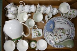 A mixed collection of items to include Royal Albert Brigadoon coffee cups and saucers, Wedgwood wild