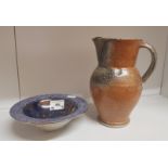 Two items of studio pottery to include a Kevin Warren of Norfolk saltglaze jug with impressed fan