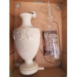 Wedgwood Cream Queensware Lamp together with vintage Glass Ship in a Bottle