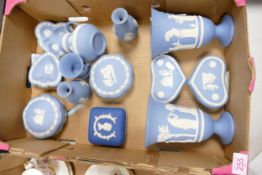 A collection of Wedgwood Jasperware to include vases, lidded pots, jugs , ashtrays etc ( paired