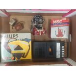 A collection of vintage tech and vintage collectables to include boxed Phillips moving sound player,