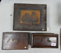 Three Distressed Antique wooden Boxes, largest length 31cm(3)