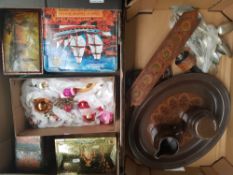 A mixed collection of items to include vintage tins, vintage christmas decorations, Royal Doulton