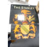 Large Enamelled Pub Sign on Aluminium The Stanley( chopped in centre, with lower piece trimmed) size