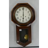 Antique Wooden Cased Drop Dial Wall Clock, length 82cm