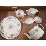 Minton marlow pattern tea and dinner ware items to include Tea pot, lidded sugar pot, 2 x milk jugs,